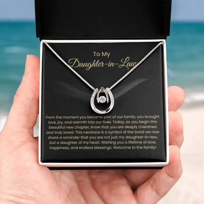 To My Daughter In Law - Lucky In Love Necklace - Gift for Daughter in Law - Personalize Memories