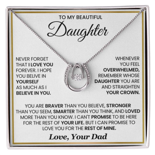 To My Daughter Necklace - Heartwarming Gift from Dad for Daughter’s Birthday & Meaningful Achievements - Lucky In Love Necklace - Personalize Memories
