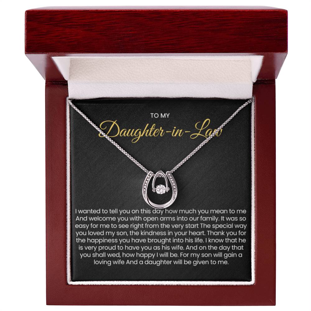 To My Daughter In Law - Gift for Daughter in Law - Lucky In Love Necklace - Personalize Memories