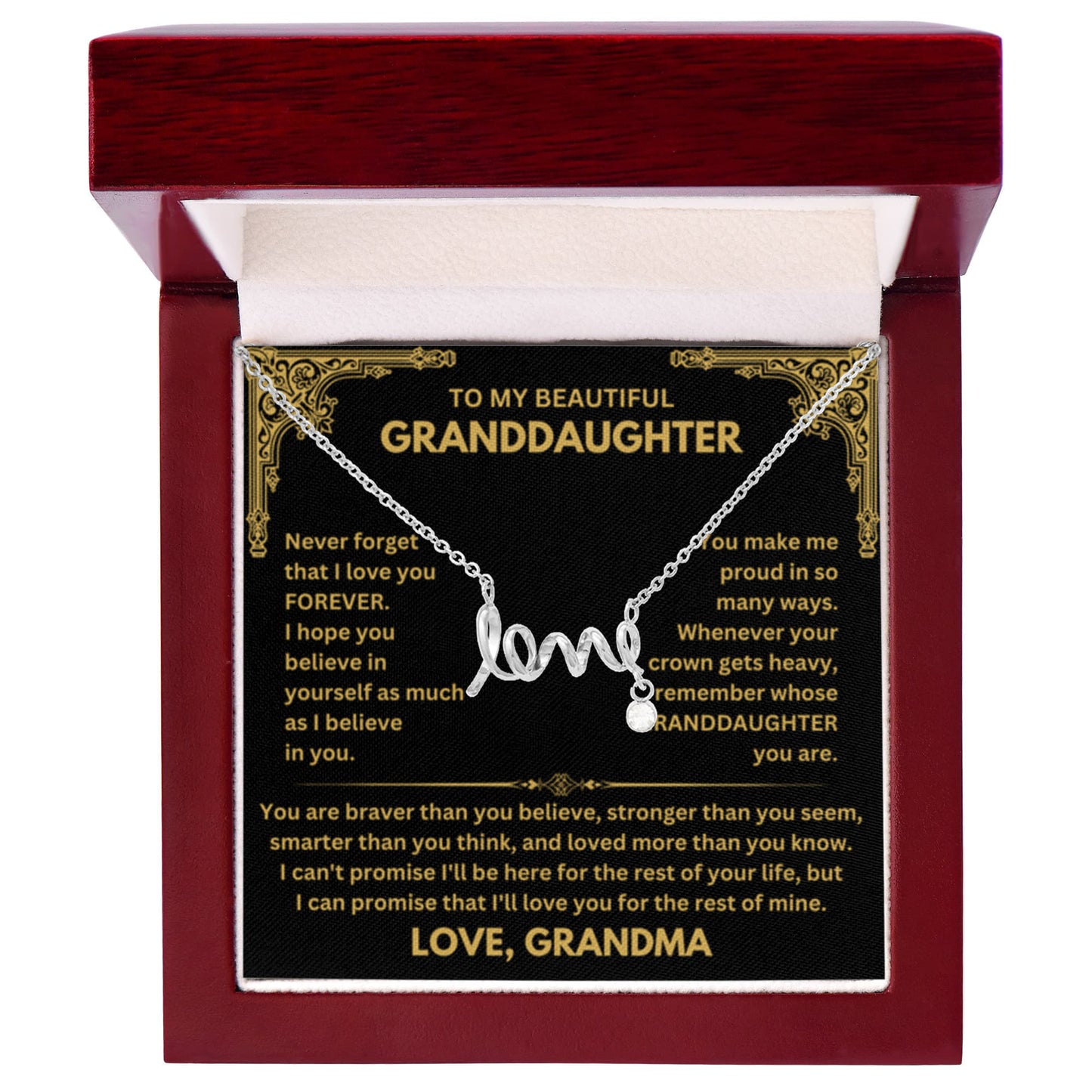 To My Granddaughter Necklace – Birthday & Valentine’s Gift from Grandma – Scripted Love Necklace - Personalize Memories