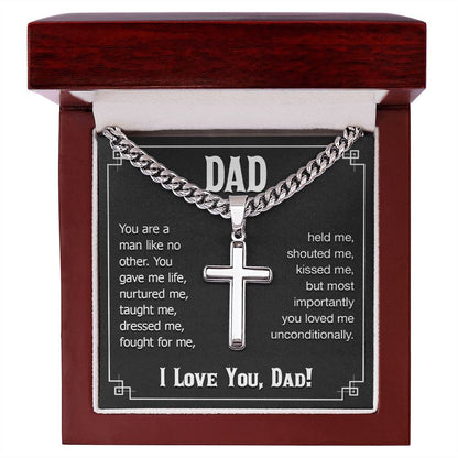 Dad - You are a man like no other - Present for Dad - Artisan Cross with Cuban Link Chain - Personalize Memories