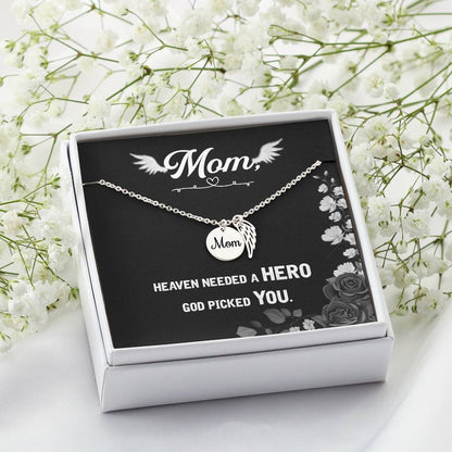 God Picked You - Angel Wing Mom Memorial Necklace | Loss of Mom Sympathy Gift