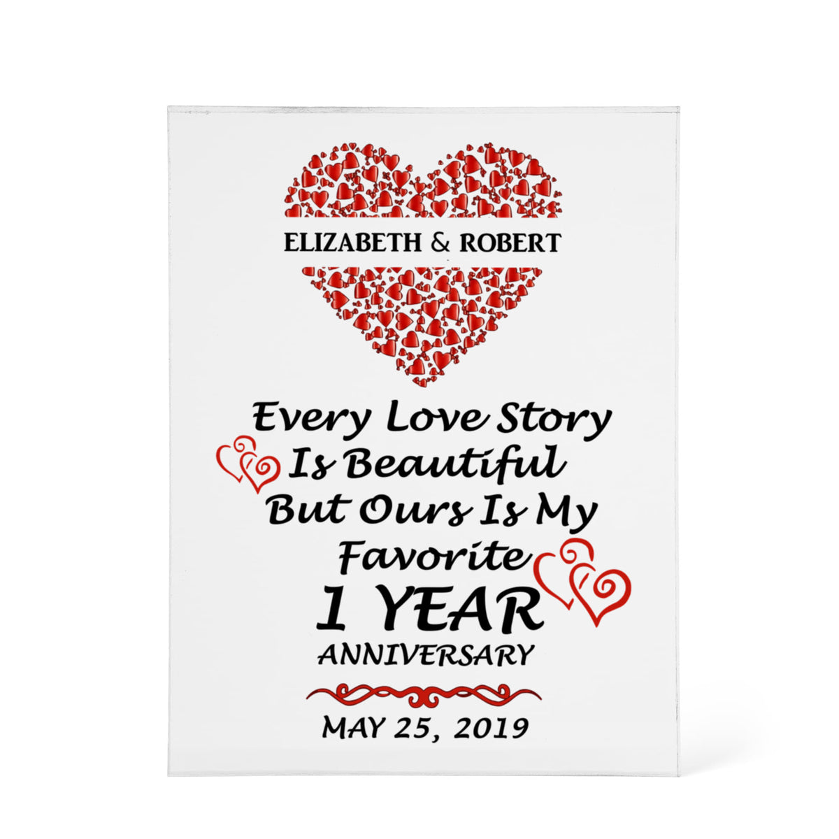 Personalized 1st Anniversary Acrylic Block, Gifts For Couples, 1st Anniversary Gifts For Husband And Wife, Heart Frame 1 Year Of Marriage