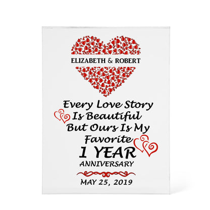 Personalized 1st Anniversary Acrylic Block, Gifts For Couples, 1st Anniversary Gifts For Husband And Wife, Heart Frame 1 Year Of Marriage