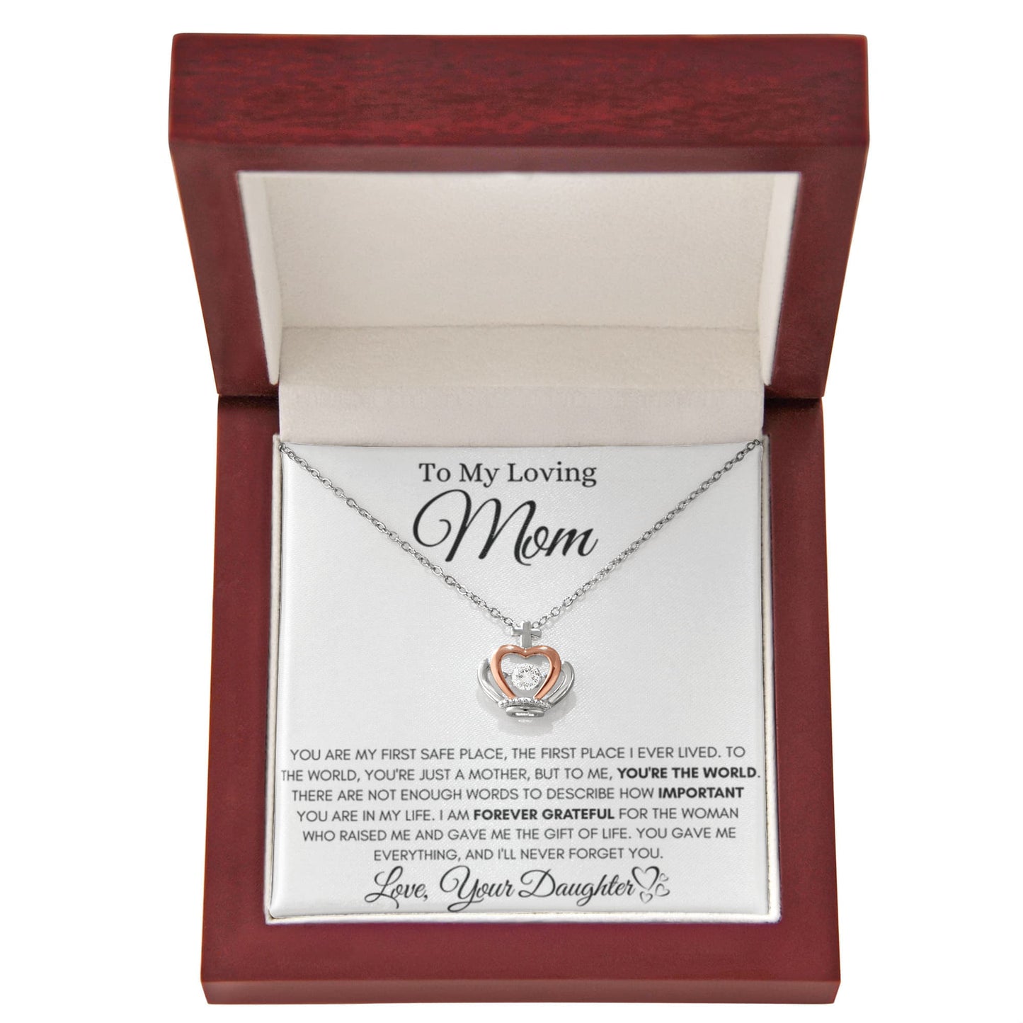 To My Loving Mom - You're the world - Crown Pendant Necklace - Unique Gift for Mom - Personalize Memories