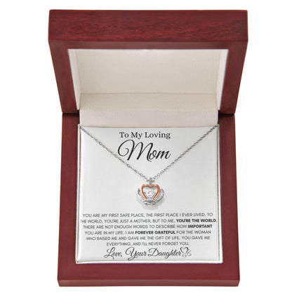 To My Loving Mom - You're the world - Crown Pendant Necklace - Unique Gift for Mom - Personalize Memories