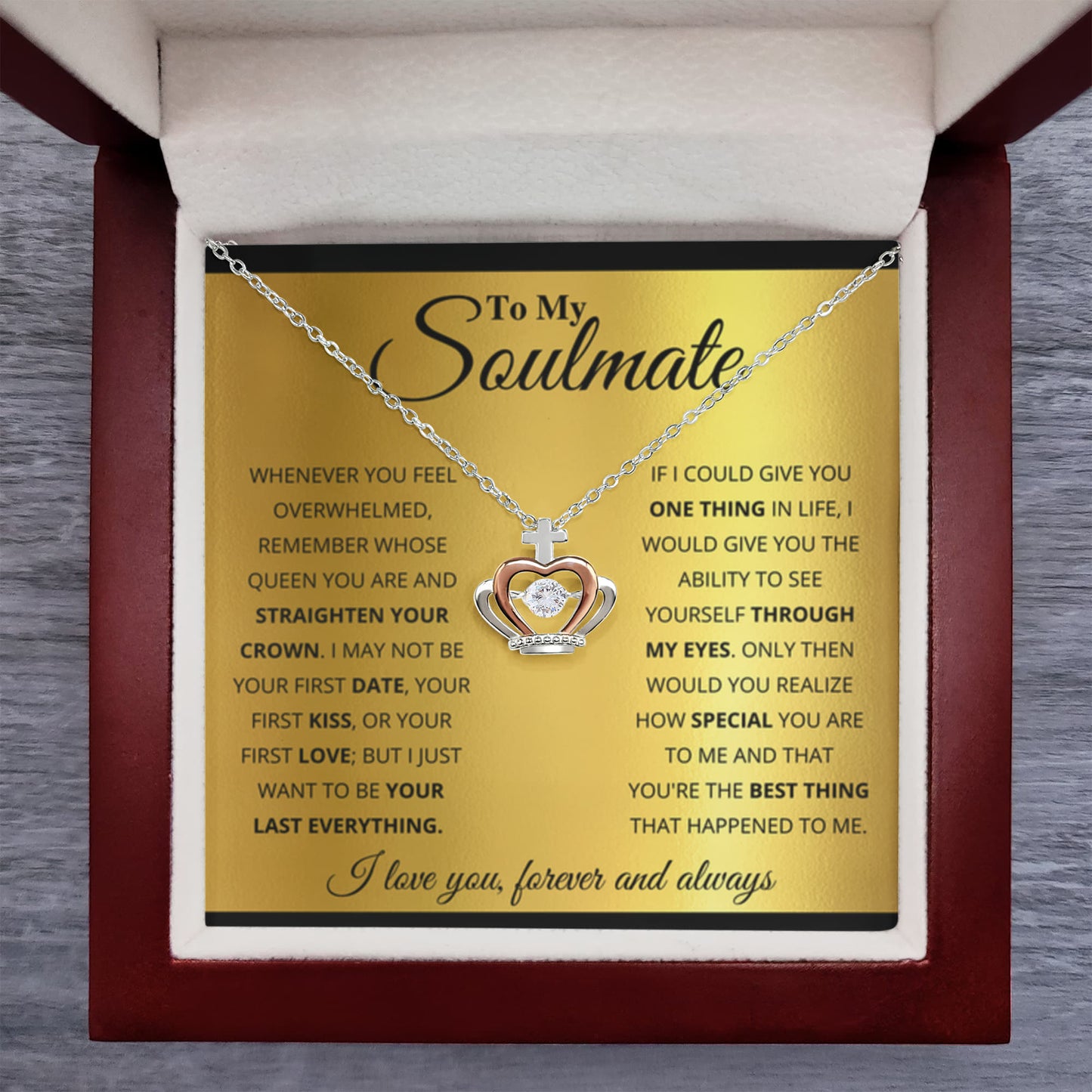 To My Soulmate Necklace - Special Gift for Birthday & Valentine’s Day - Crown Pendant Necklace - Personalize Memories