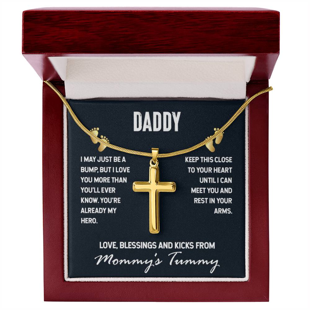 Gift for Dad To Be - I May Just Be A Bump - Artisan Cross Necklace - Personalize Memories
