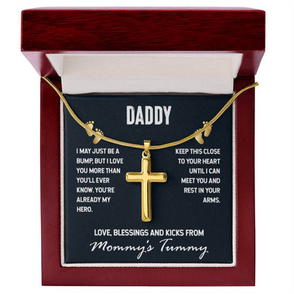 Gift for Dad To Be - I May Just Be A Bump - Artisan Cross Necklace - Personalize Memories