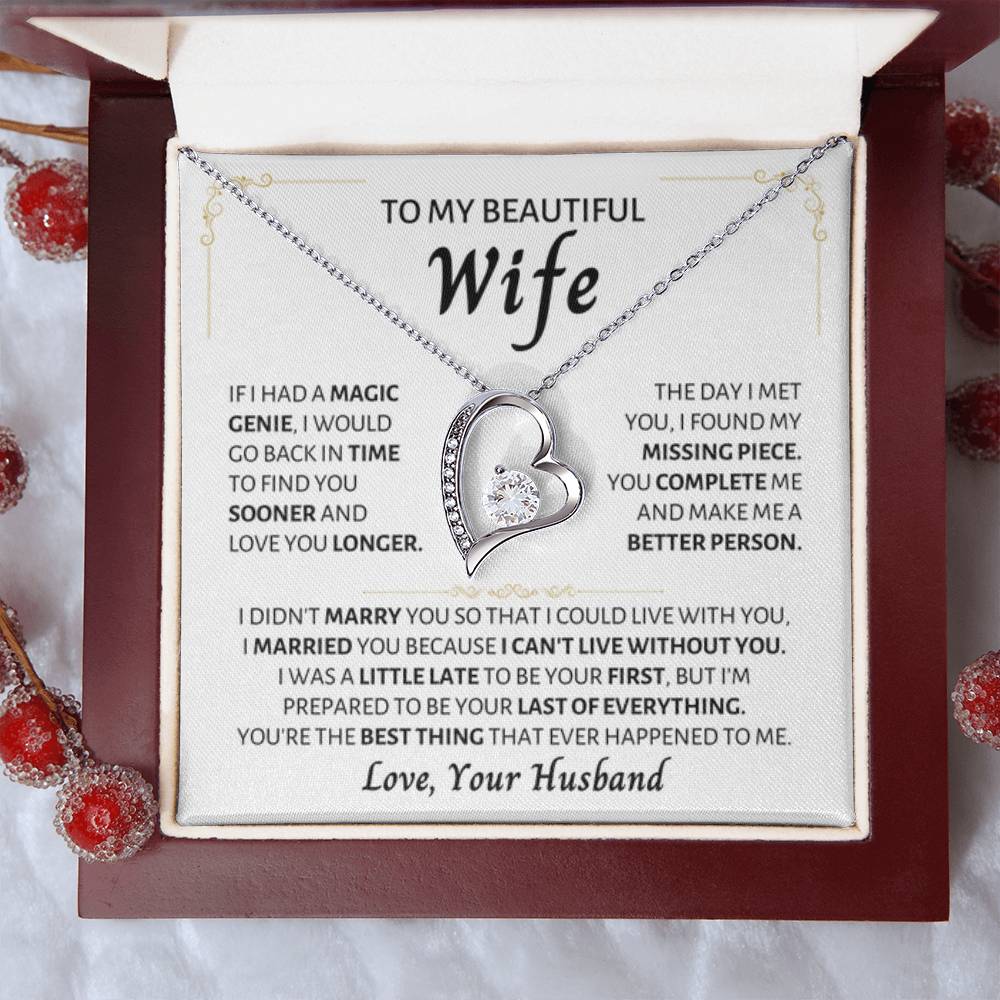 To My Beautiful Wife Necklace - Emotional Jewelry for Wife from Husband to Celebrate Love on Valentine’s Day & Beyond - Forever Love Necklace - Personalize Memories