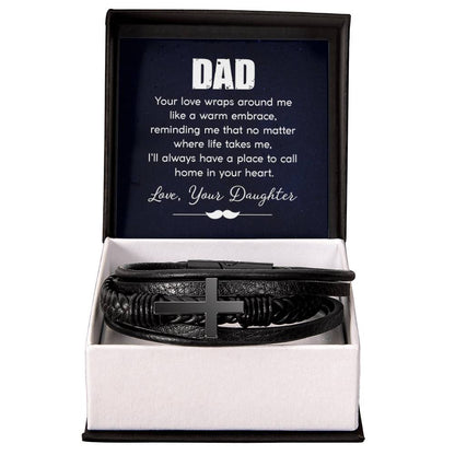 Gift for Dad from Daughter - Your love wraps around me like a warm embrace - Men's Cross Bracelet - Personalize Memories