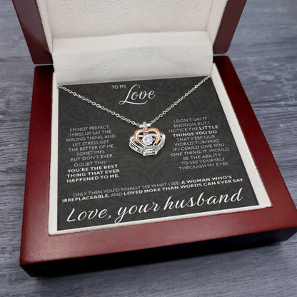 To My Love Necklace from Husband - Sweet Romantic Gift for Every Occasion - Crown Pendant Necklace - Personalize Memories