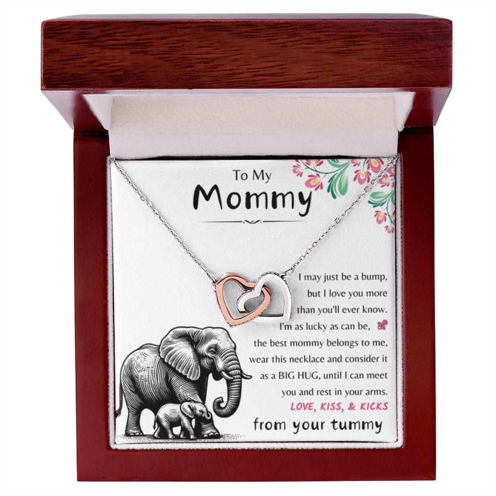To My Mommy - Love Kiss & Kicks from Your Tummy - Interlocking Hearts Necklace - New Mom Gift - Personalize Memories