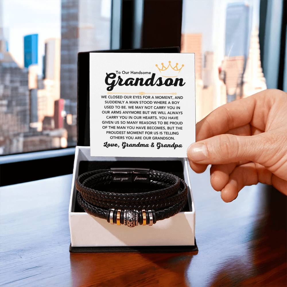 To Our Grandson – Holiday, Birthday, Graduation Gift from Grandma and Grandpa – Love You Forever Bracelet - Personalize Memories
