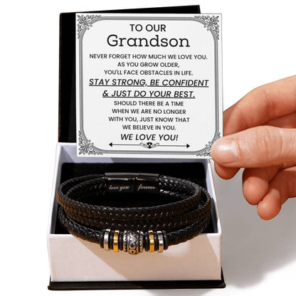 To Our Grandson - Gift for Grandson from Grandparents - Stay Strong, Be Confident & Just Do Your Best - Love You Forever Bracelet - Personalize Memories