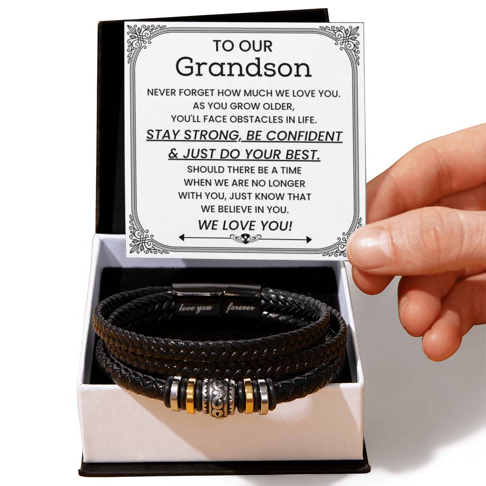 To Our Grandson - Gift for Grandson from Grandparents - Stay Strong, Be Confident & Just Do Your Best - Love You Forever Bracelet - Personalize Memories