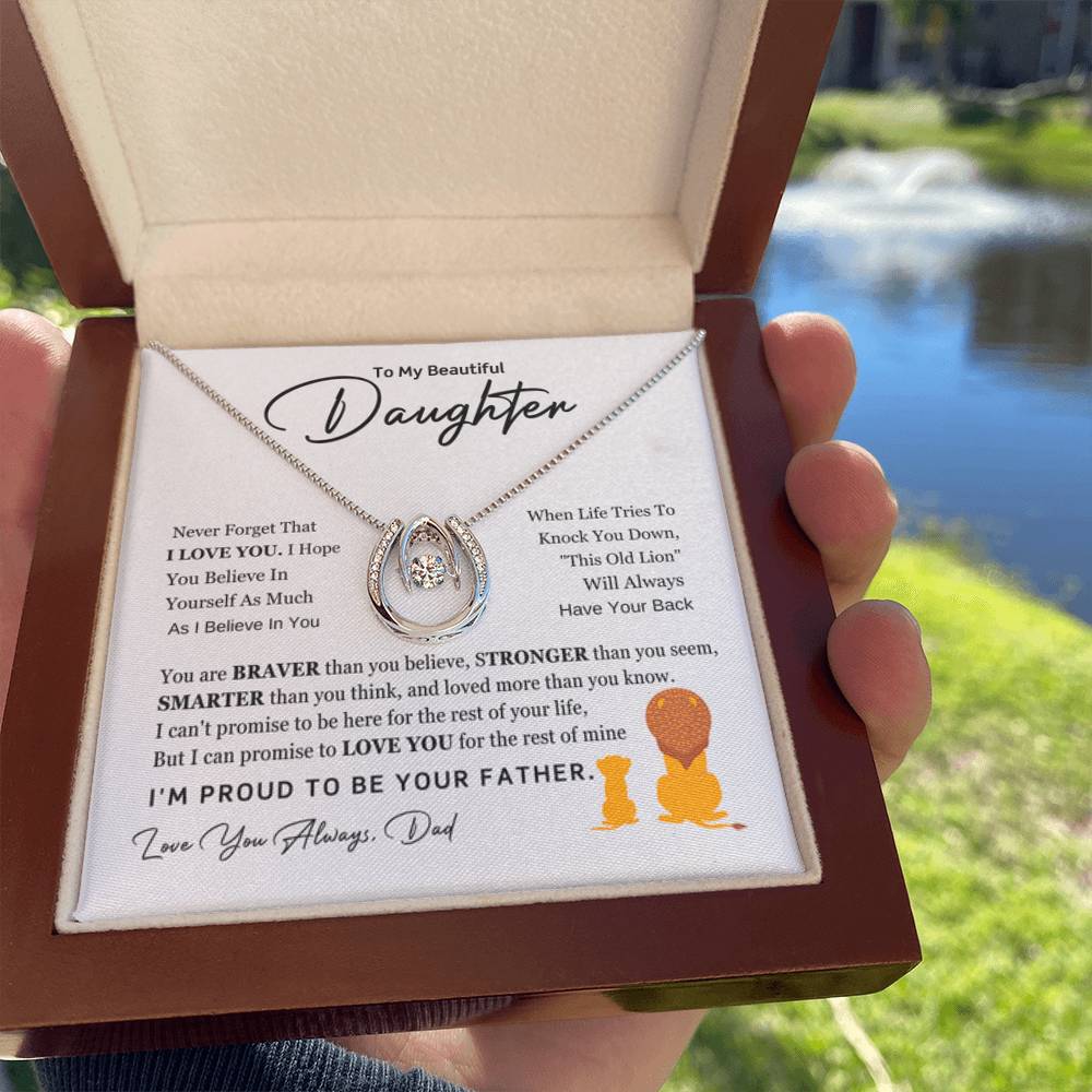 To My Daughter Necklace - Loving Gift for Daughter from Dad for Christmas, Proud Achievements & Special Days - Lucky In Love Necklace - Personalize Memories