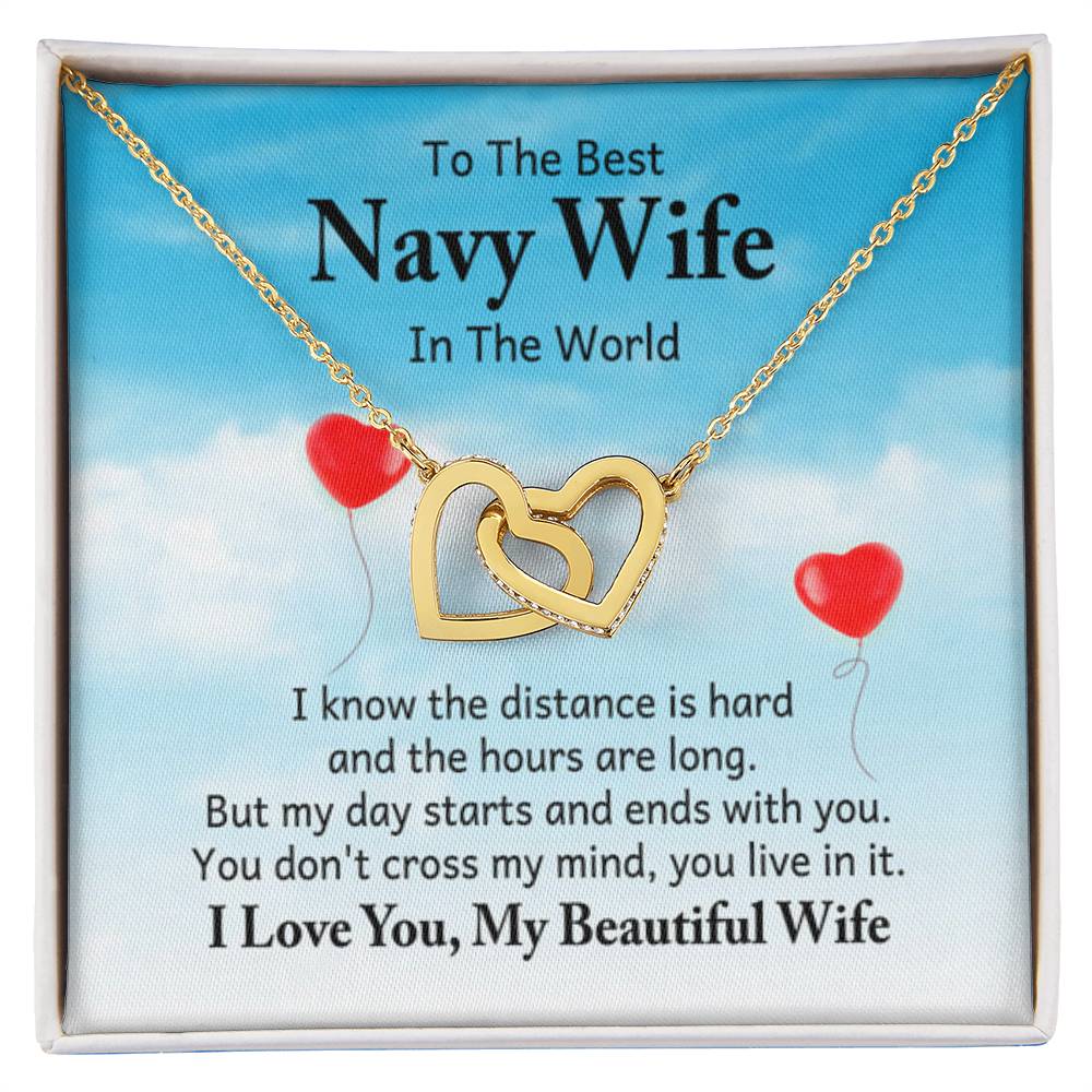 To the best navy wife in the world - I know the distance is hard - Interlocking Hearts Necklace - Personalize Memories