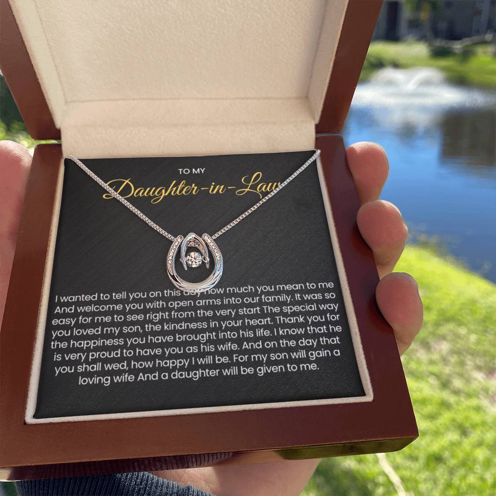 To My Daughter In Law - Gift for Daughter in Law - Lucky In Love Necklace - Personalize Memories