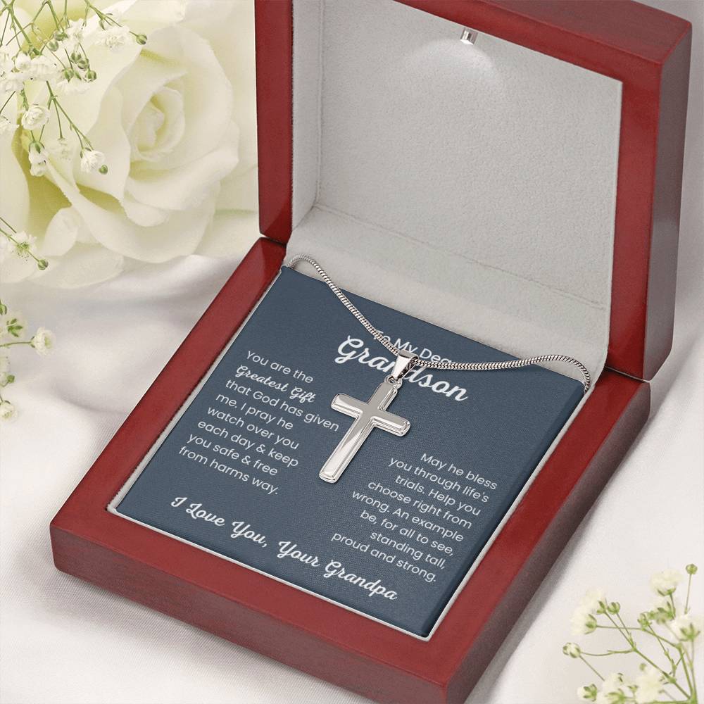 To Dear My Grandson - You are the greatest gift - Gift for Grandson from Grandpa - Artisan Cross Necklace - Personalize Memories
