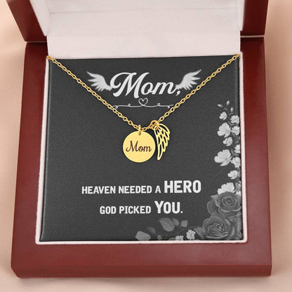 God Picked You - Angel Wing Mom Memorial Necklace | Loss of Mom Sympathy Gift