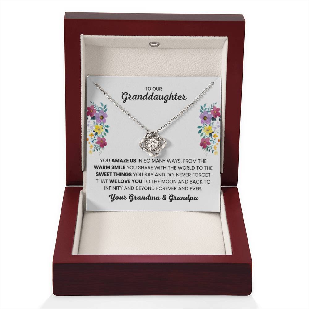 To Our Granddaughter - You Amaze Us Gift Jewelry from Grandma & Grandpa – Love Knot Necklace - Personalize Memories