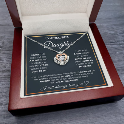 To My Daughter Necklace – Daughter Gift for Valentine’s and Graduation – Crown Pendant Necklace - Personalize Memories