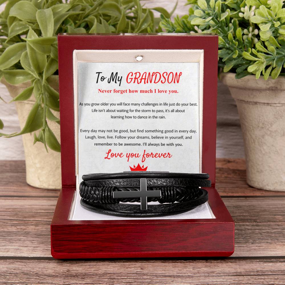 Holiday Gift for Grandson – Graduation, Birthday – Men's Cross Bracelet - Personalize Memories