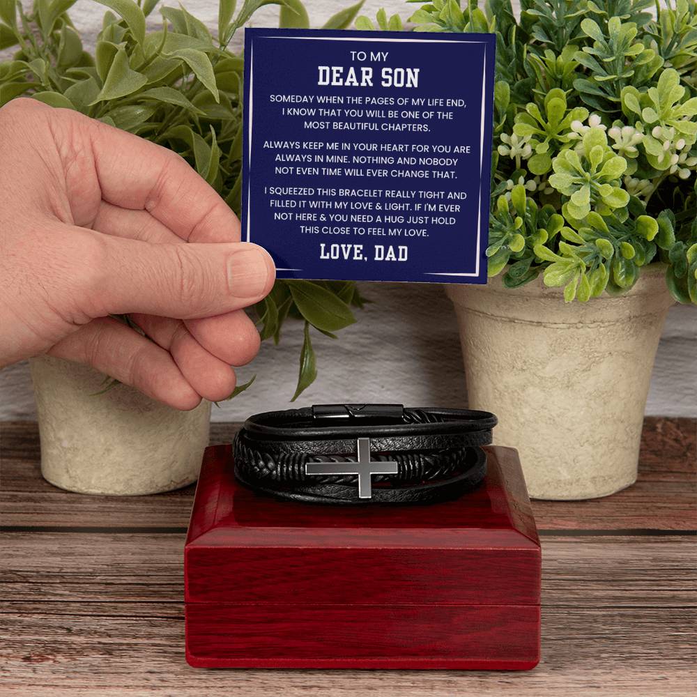 To My Son Bracelet – Birthday, Graduation, Christmas Gift from Dad – Men’s Cross Bracelet - Personalize Memories