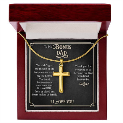 To My Bonus Dad - Artisan Cross Necklace Gift for Him - Personalize Memories