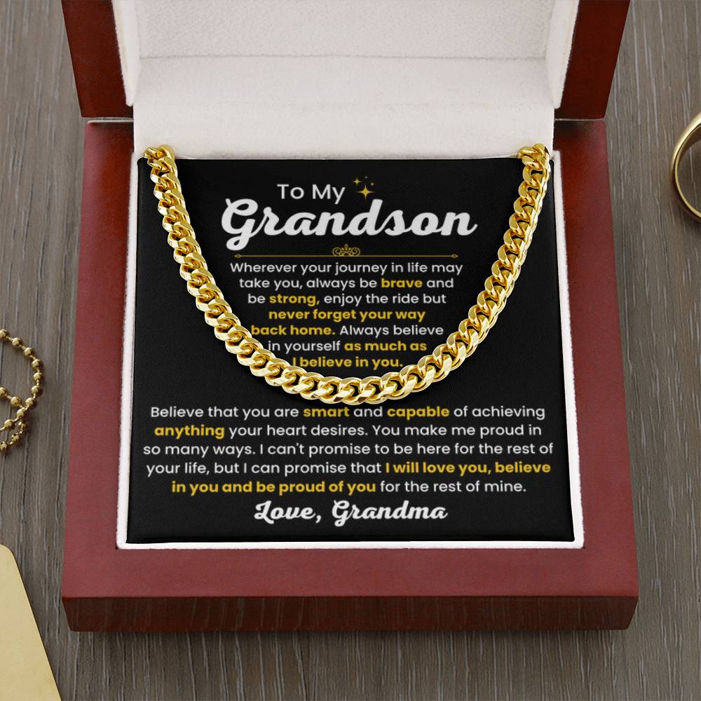 Cuban Link Chain Necklace, Gift for Grandson from Grandma, Stylish Jewelry for Birthday, Graduation & Special Occasions - Personalize Memories