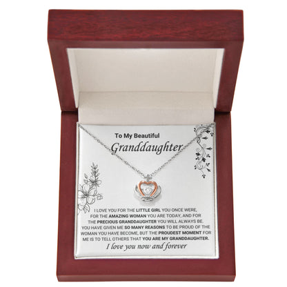 To My Granddaughter Necklace – Graduation & Birthday Jewelry Gift for Granddaughter – Crown Pendant Necklace - Personalize Memories
