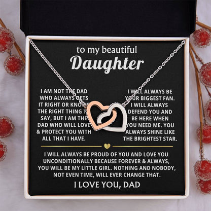 To My Beautiful Daughter Necklace – Dad to Daughter Birthday Jewelry – Interlocking Hearts Necklace - Personalize Memories