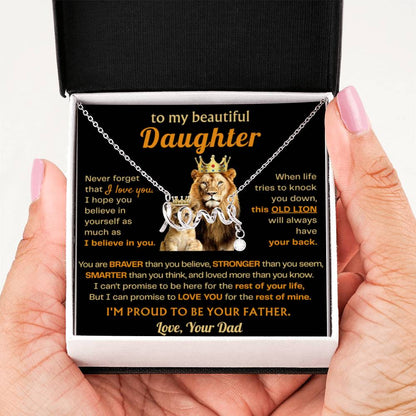 To My Beautiful Daughter Necklace - Old Lion - Present for Daughter from Dad - Scripted Love Necklace - Personalize Memories