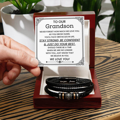 To Our Grandson - Gift for Grandson from Grandparents - Stay Strong, Be Confident & Just Do Your Best - Love You Forever Bracelet - Personalize Memories
