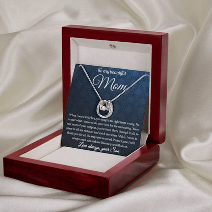 To My Beautiful Mother Gift from Son - Lucky In Love Necklace - Personalize Memories