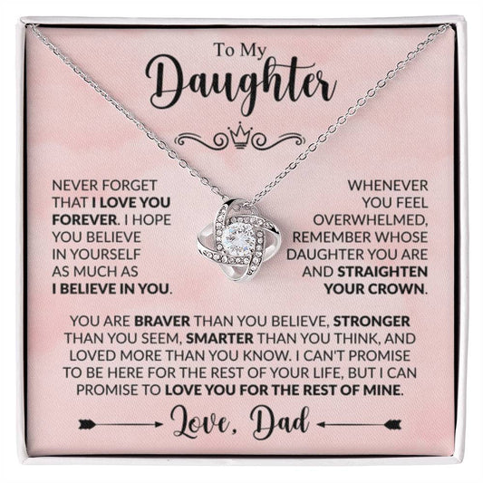 To My Daughter Necklace - Sweetest Daughter Gift from Dad for Birthday Joy & Proud Dad Love - Love Knot Necklace - Personalize Memories