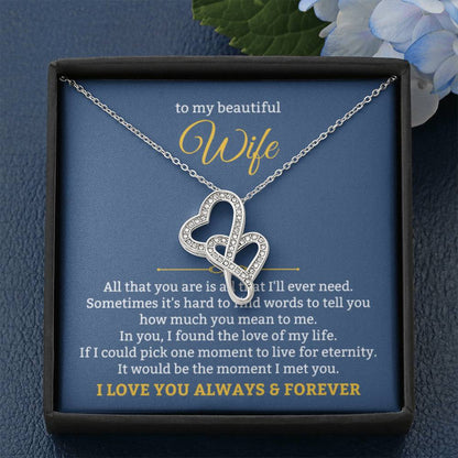 To My Wife Necklace - Cherished Wife Gift from Husband for Valentine’s Day, Anniversary & Birthday - Heart-to-heart Pendant Necklace - Personalize Memories
