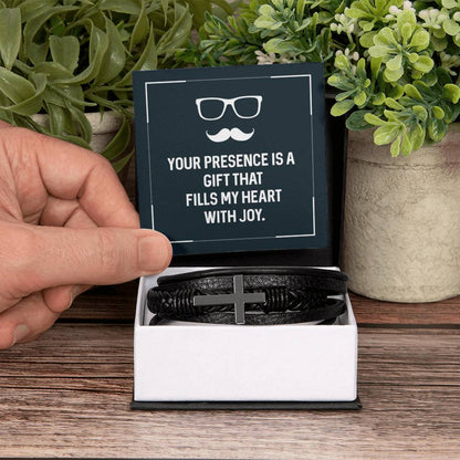 Your presence is a gift that fills my heart with joy - Gift for Dad - Men's Cross Bracelet - Personalize Memories