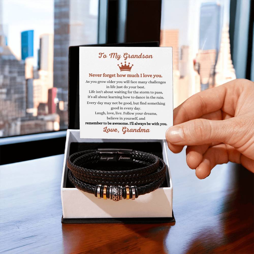 To My Grandson - Gift for Grandson from Grandma - Never forget how much I love you - Love You Forever Bracelet - Personalize Memories