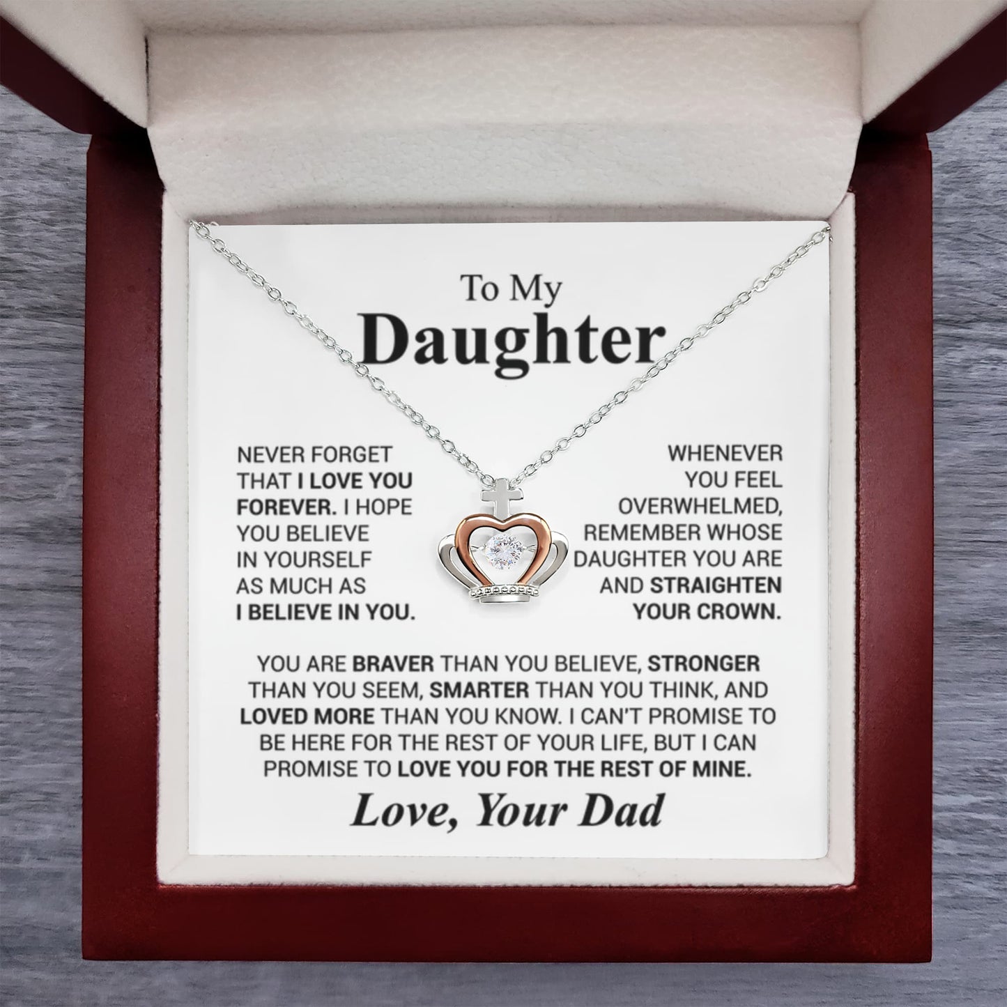 To My Daughter Necklace from Dad - Birthday Gift with Love, Support & Pride - Crown Pendant Necklace - Personalize Memories