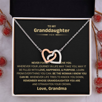 To My Granddaughter Necklace – Holiday Graduation Gift for Granddaughter from Grandma – Interlocking Hearts Necklace - Personalize Memories