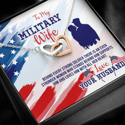 To My Military Wife from Husband - Interlocking Hearts Necklace - Personalize Memories