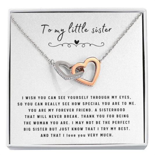 To My Little Sister - Interlocking Hearts Necklace - Gift for Little Sister - Personalize Memories