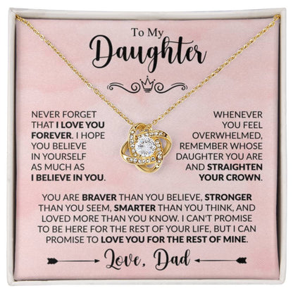 To My Daughter Necklace - Sweetest Daughter Gift from Dad for Birthday Joy & Proud Dad Love - Love Knot Necklace - Personalize Memories