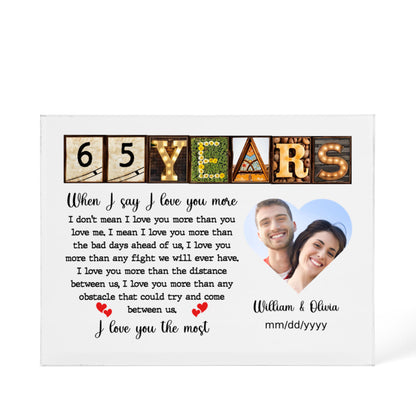 65th Year Anniversary Gift - Personalized Acrylic Block - 65th Anniversary Photo Present for Couples, When I Say I Love You More Personalize Memories