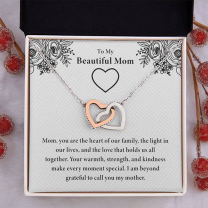 To My Beautiful Mom - You Are The Heart Of Our Family - Interlocking Hearts Necklace - Unique Gift For Mom - Personalize Memories