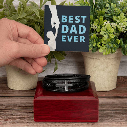 Leather Bracelet - Best Dad Ever Dad - Men's Cross Bracelet - Personalize Memories