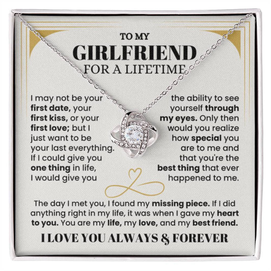 To My Girlfriend Necklace - Soulmate Jewelry Gift for Valentine’s Day, Birthday - Love Knot Necklace - Personalize Memories