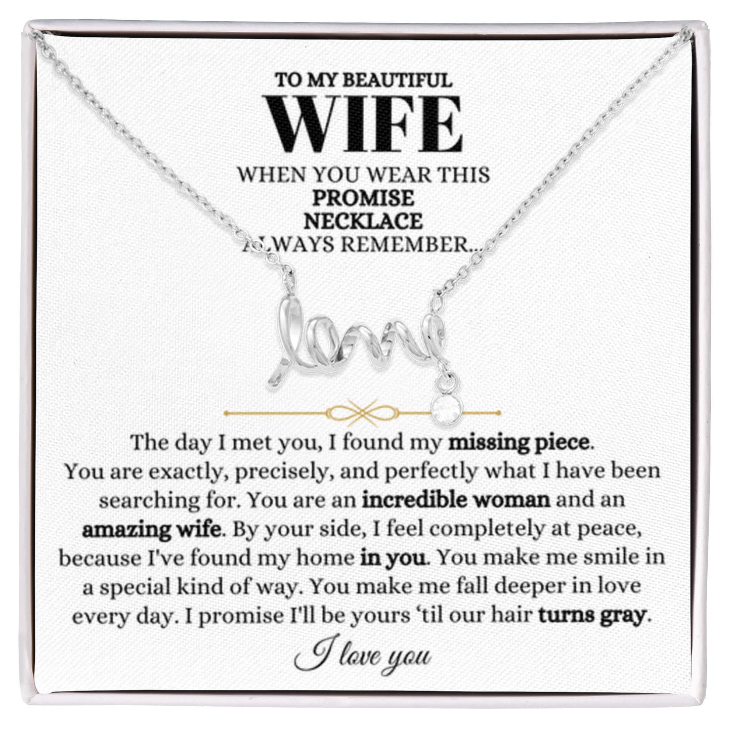 To My Wife Necklace - Perfect Gift from Husband for Birthday, Christmas & Valentine’s Day - Scripted Love Necklace - Personalize Memories